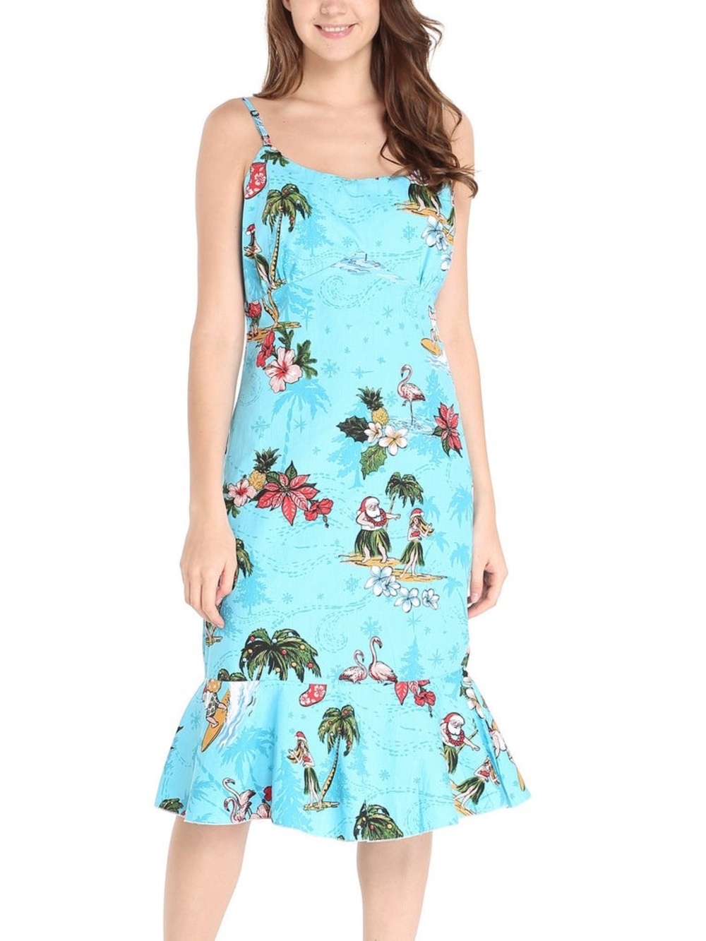 Hawaii Hangover Turquoise Christmas Hula Surfing Santa Mermaid Ruffle Dress